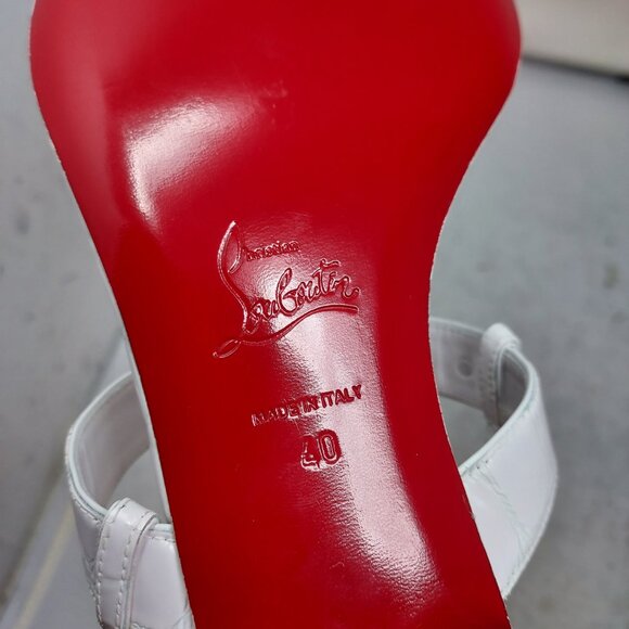 Christian Louboutin White MJ Thong Alligator Block Heel Sandal - Picture 7 of 12